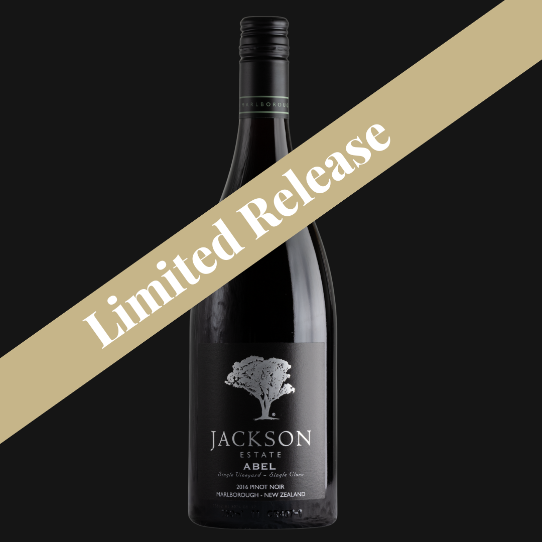 Jackson Estate Abel Single Vineyard Marlborough Pinot Noir 2016 – Limited Release bottle on dark background
