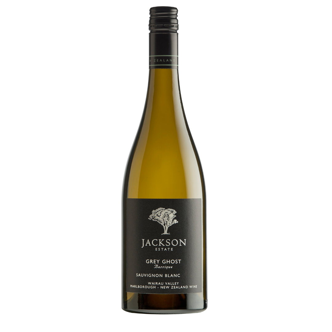 Jackson Estate Grey Ghost Barrique Sauvignon Blanc bottle, Wairau Valley Marlborough New Zealand wine