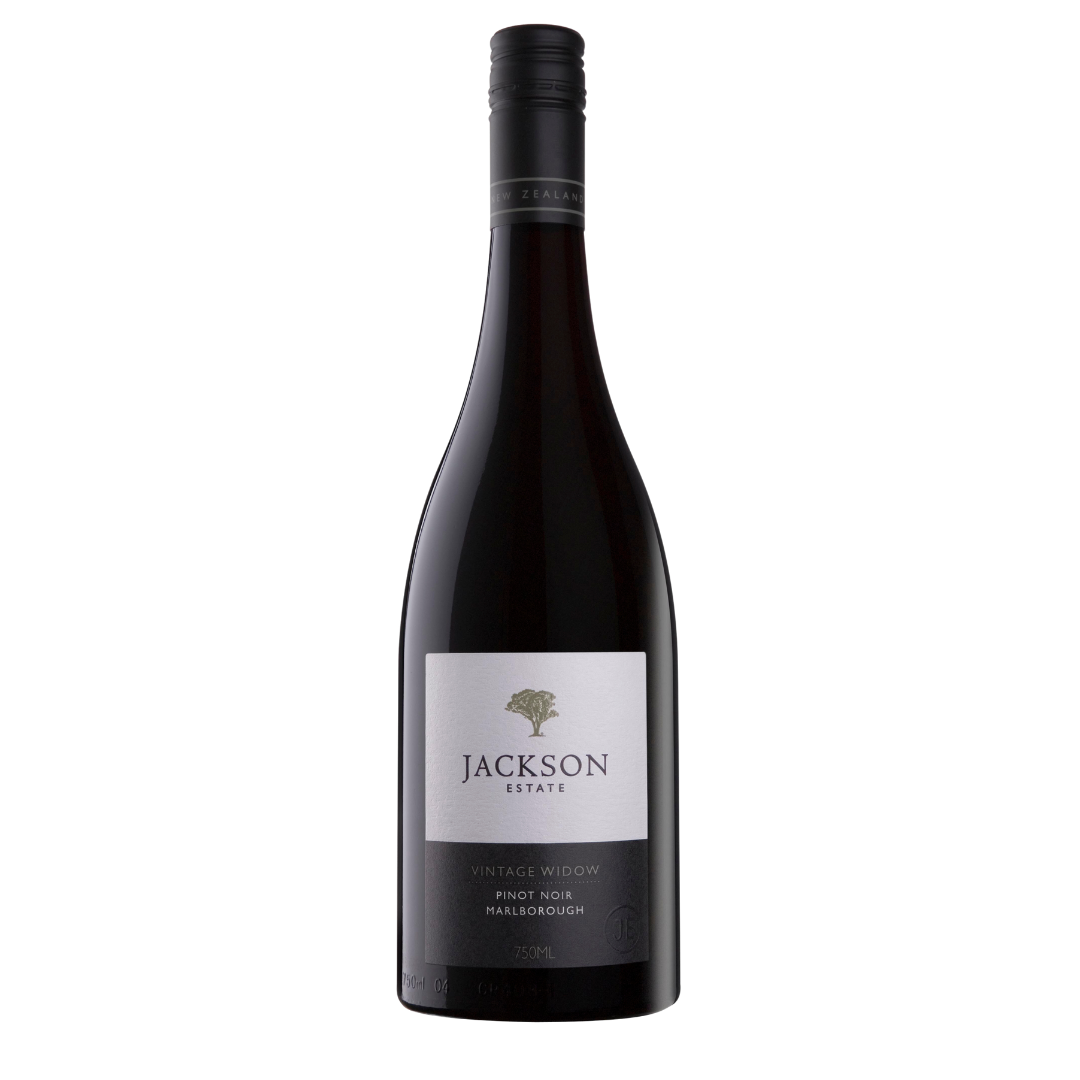 Jackson Estate Vintage Widow Pinot Noir Marlborough wine bottle on white background