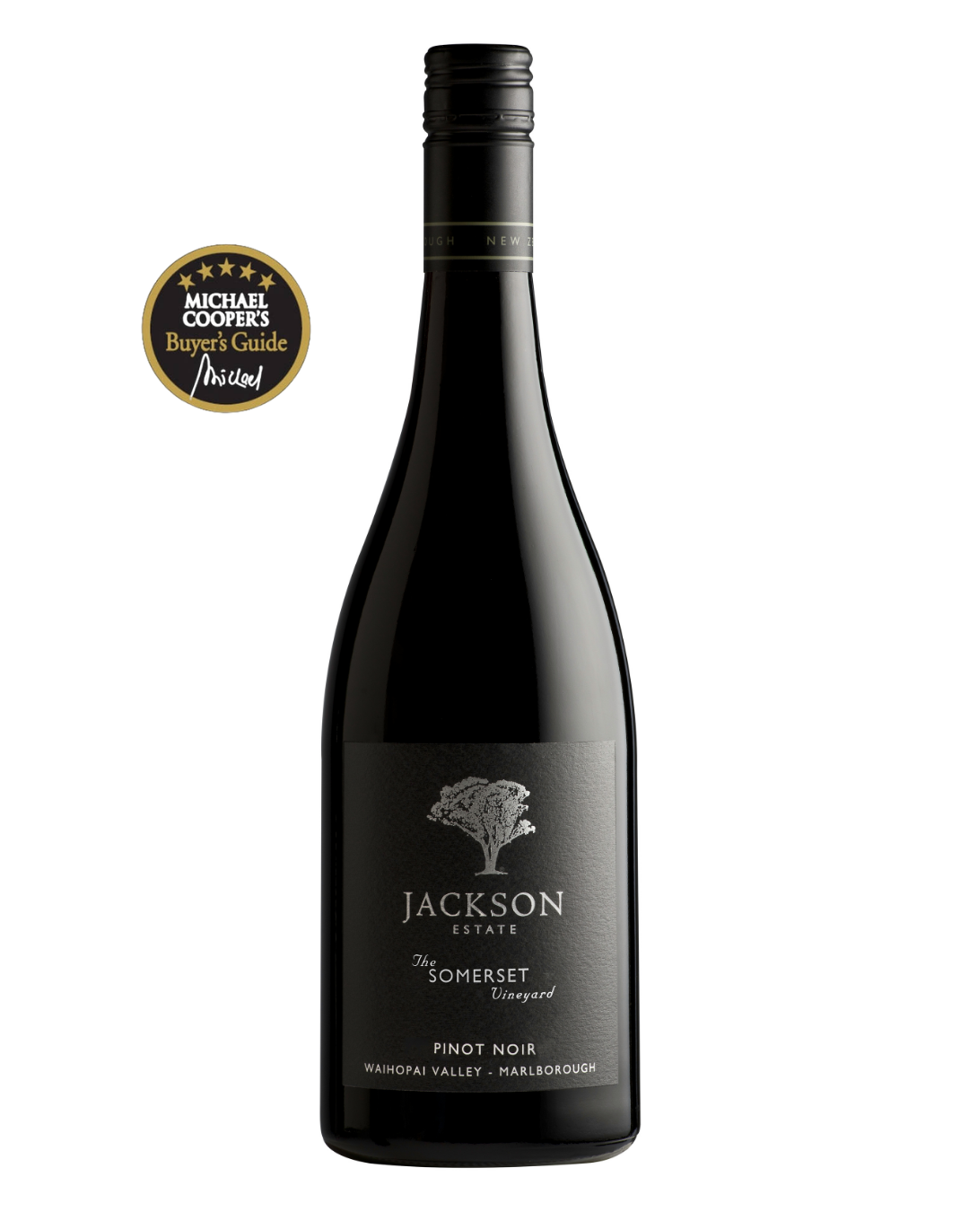 Jackson Estate The Somerset Vineyard Pinot Noir, Marlborough, with a Michael Cooper's Buyer's Guide award seal