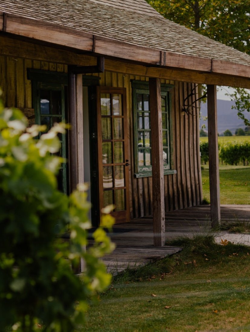 Jackson Estate cellar door with covered veranda, surrounded by green lawns and Jackson Estate Vineyard rows behind